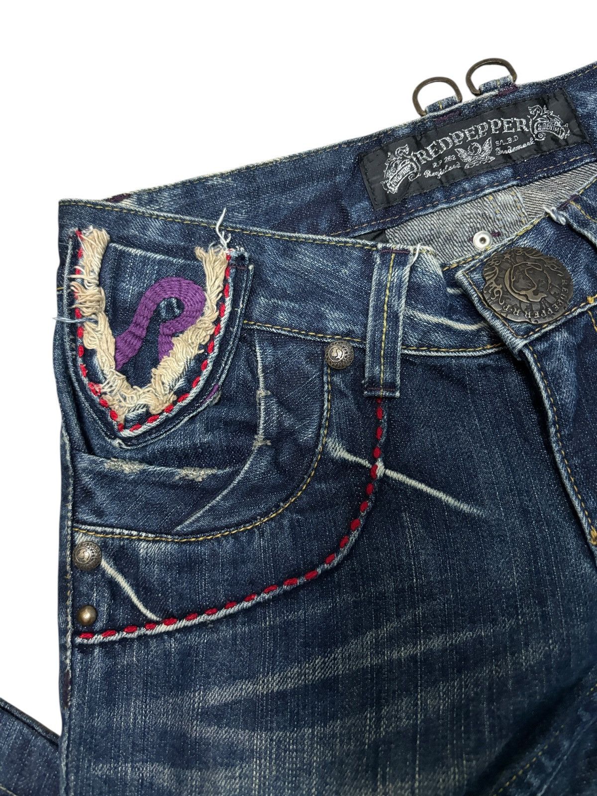 Japanese Brand Y2K Red Pepper Wide Flare Denim Jeans Size 30" / US 8 / IT 44 - 6 Thumbnail