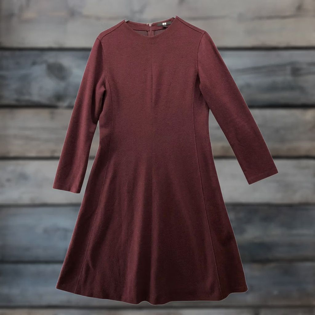 Uniqlo Uniqlo Wool Blend Midi Dress Size L Burgundy A-Line Long Sleeve Womens Size L / US 10 / IT 46 - 1 Thumbnail