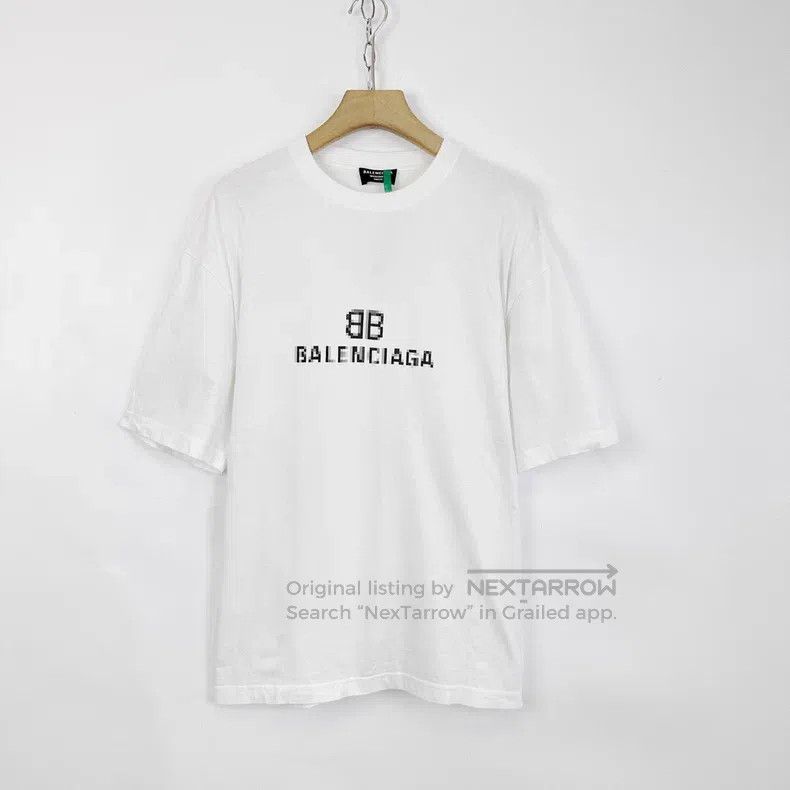Balenciaga White Mosaic Logo Short Sleeve T-Shirt