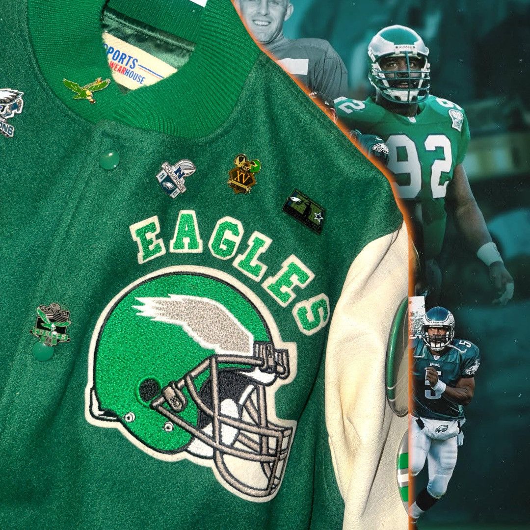 NFL 💎 ViNTaGe 💎 PHiLaDeLPHiA EaGLeS 🦅 LeTTerMan JaCKeT🧥 Size US L / EU 52-54 / 3 - 4 Thumbnail