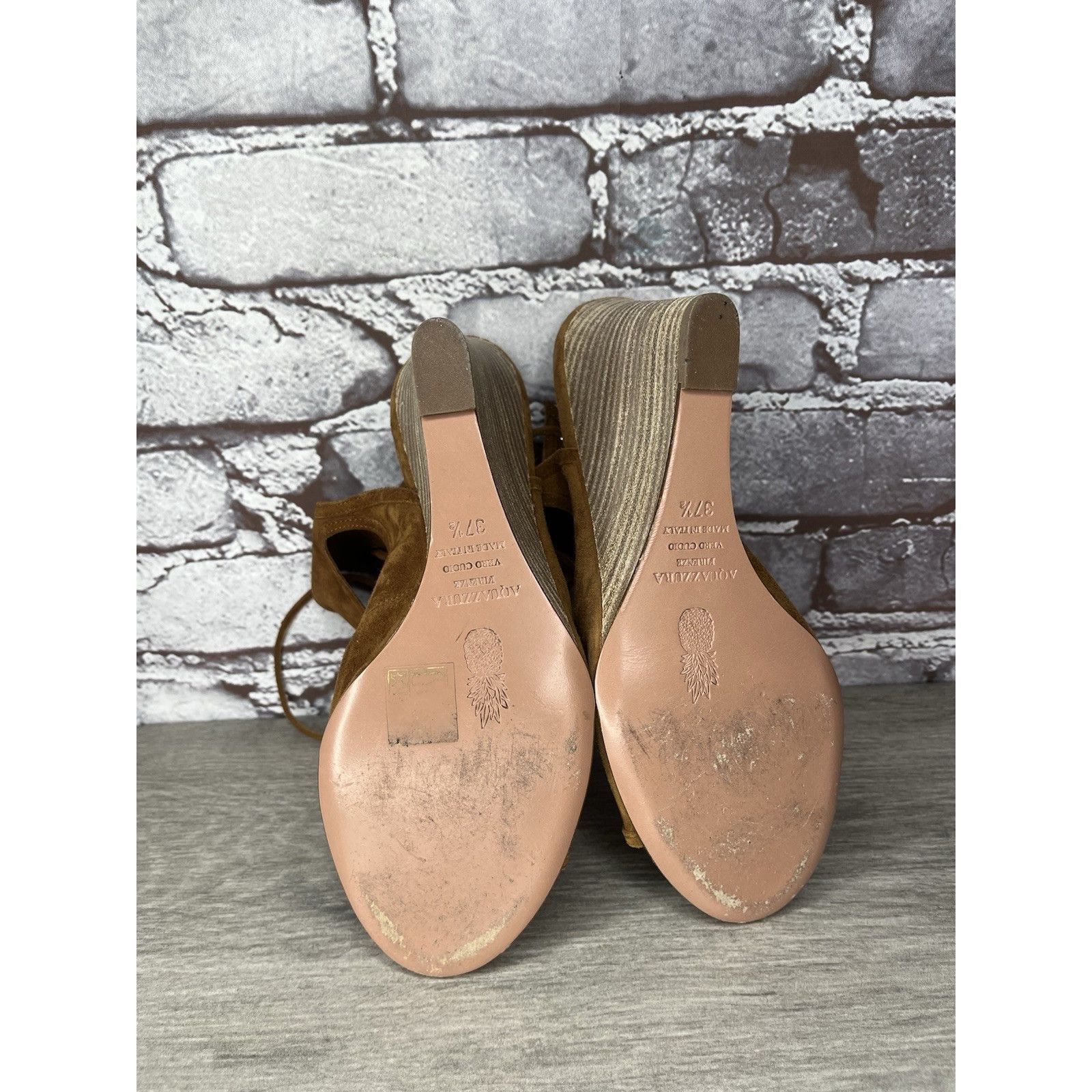 Aquazzura Aquazzura Sexy Thing Camel Ankle Open Toe Lace Up Suede Wedg Size US 7 / IT 37 - 8 Thumbnail