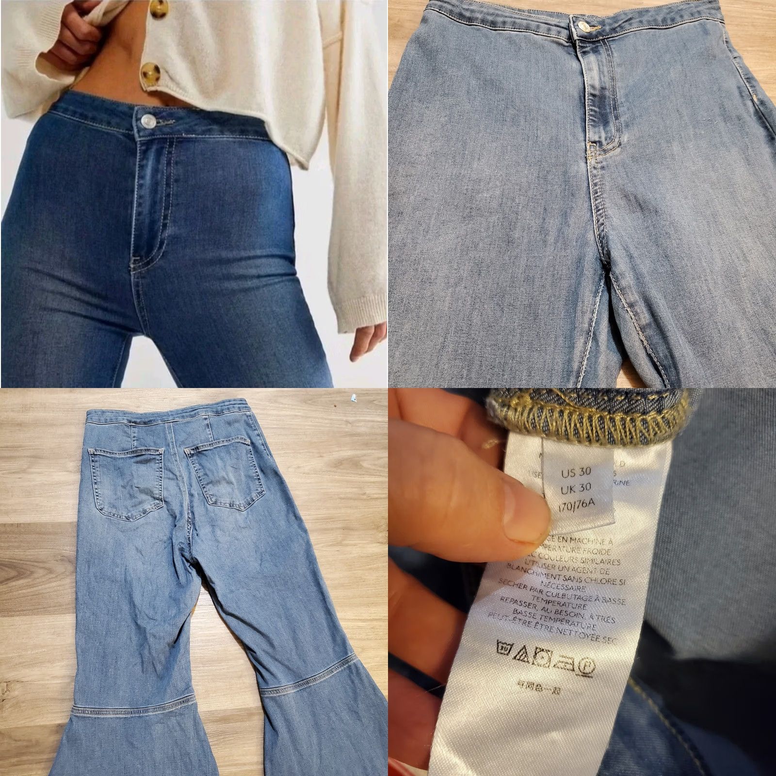 Free People VINTAGE Free People Just Float On Bell Bottom Flare Jeans Blue Inseam 33" Hippie Floral 60s 70s Women Mens Women Size 26" / US 2 / IT 38 - 8 Thumbnail