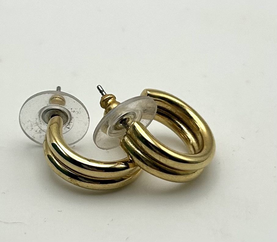 Other Vintage Chunky Double Thick Gold Open Hoop Stud Earrings Size ONE SIZE - 1 Thumbnail