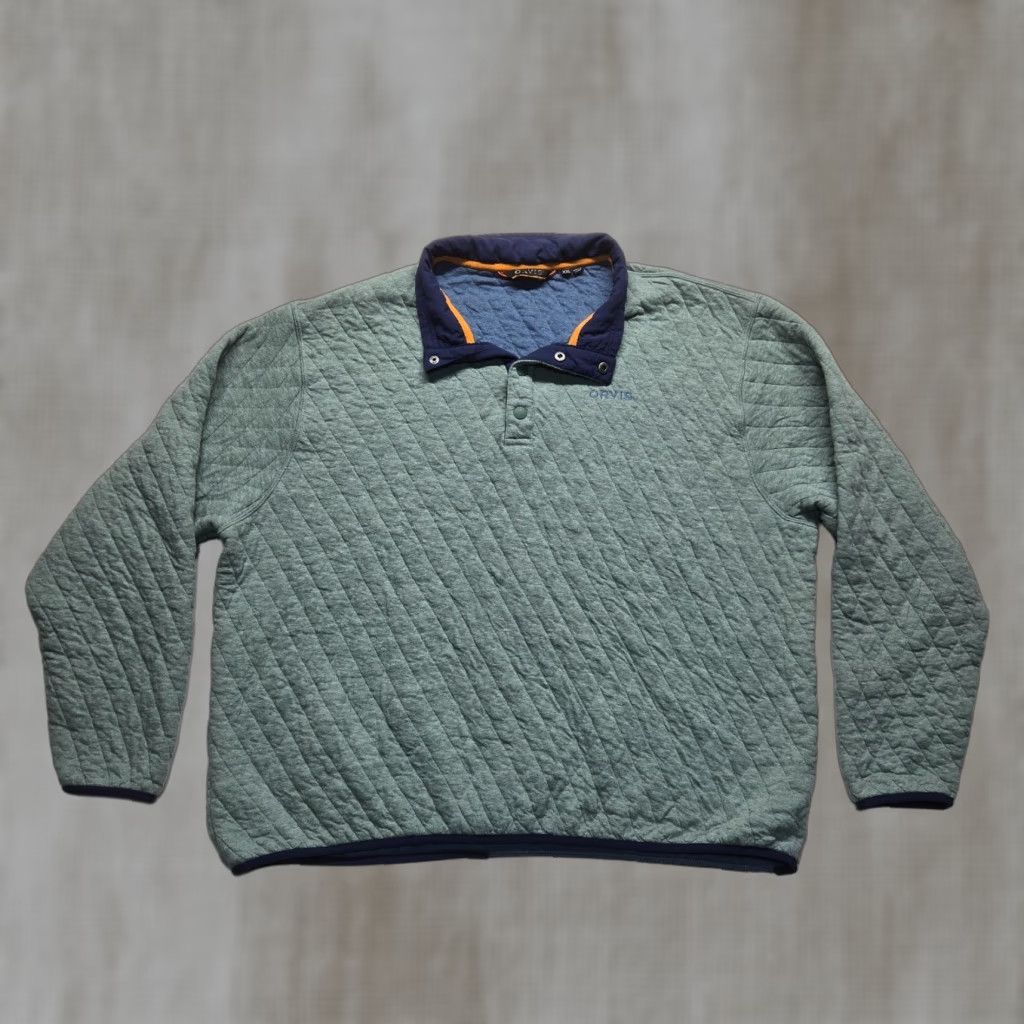 Orvis VINTAGE Orvis Pullover Sweater 2XL Green Herringbone Quilted Knit Mens Size US XXL / EU 58 / 5 - 1 Thumbnail