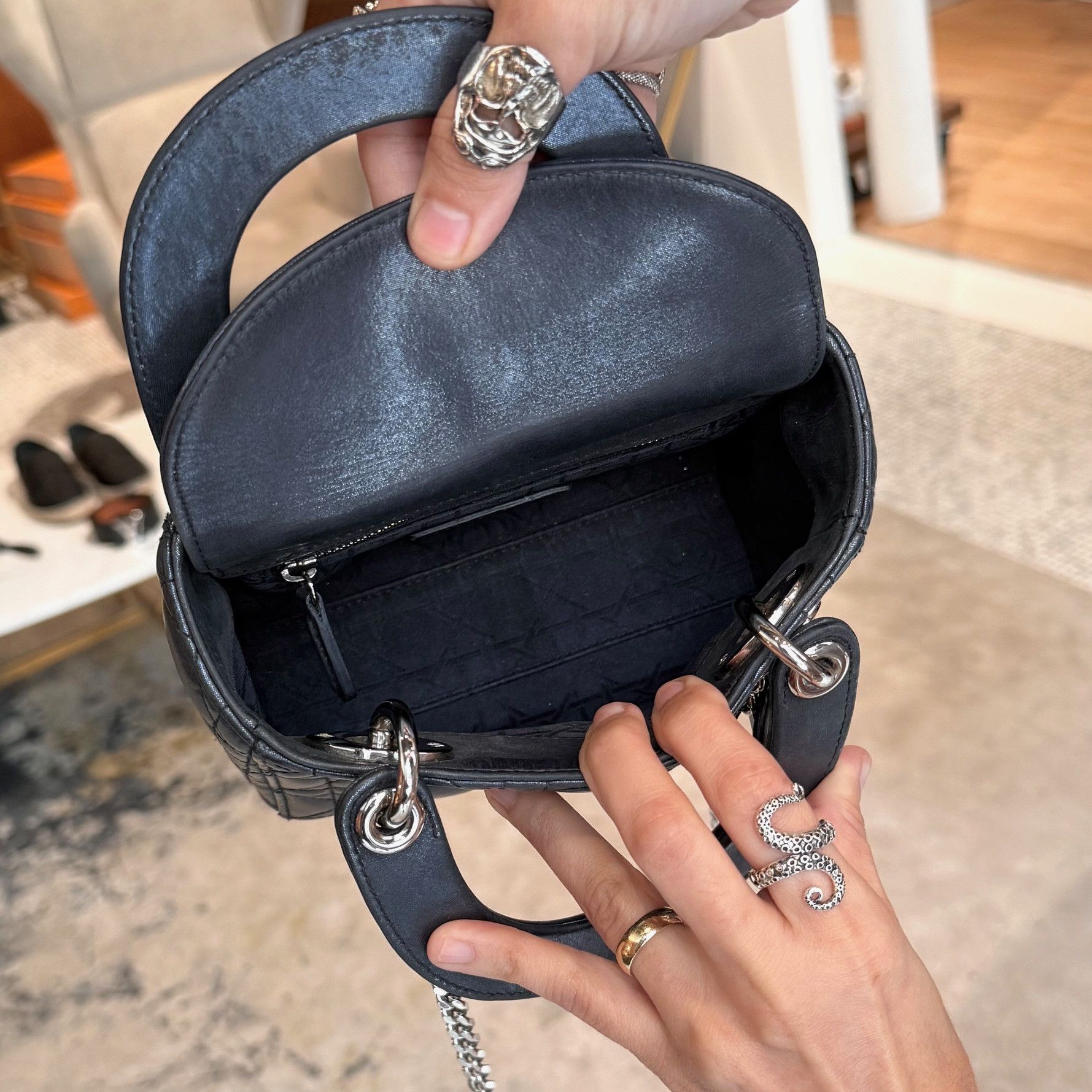 Dior Dior 2015 Metallic Midnight Blue Calfskin Mini Lady Dior Bag Size ONE SIZE - 20 Thumbnail