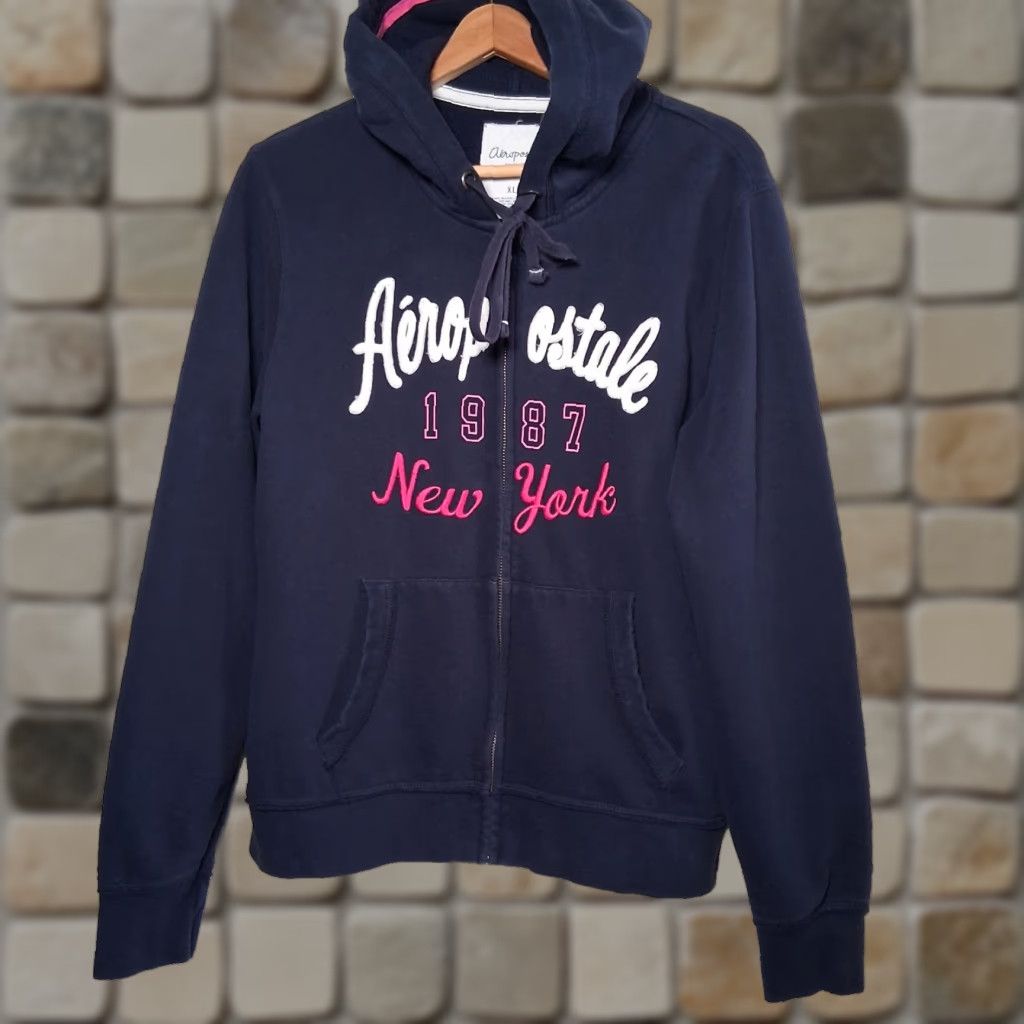 Vintage VINTAGE Aeropostale Hoodie Hooded Sweatshirt Women XL Blue Full Zip Thermal Hood Y2K Size XL / US 12-14 / IT 48-50 - 1 Thumbnail