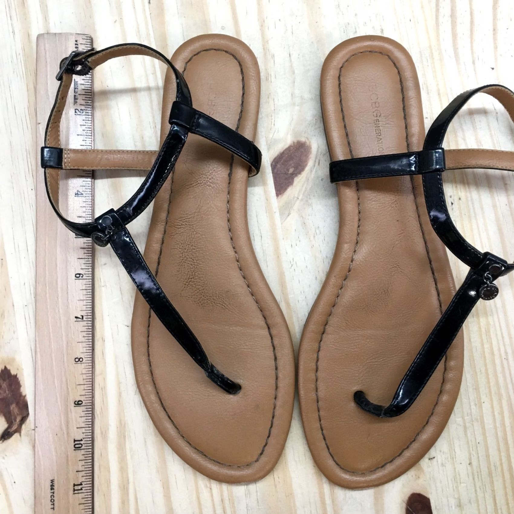 BCBGeneration BCBGeneration Sandals Womens 9 M Astoria Slingback Black Faux Leather Thong Size US 9 / IT 39 - 7 Thumbnail