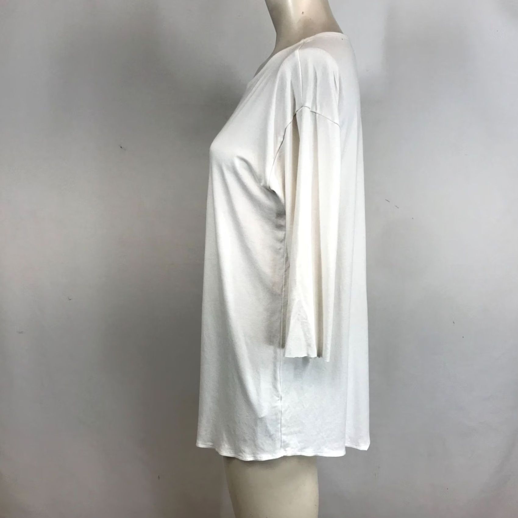 Eileen Fisher EILEEN FISHER Women Medium White 3/4 Sleeve Round Neck Asymmetrical Hem Top Blouse Shirt M Womens Menace? Size M / US 6-8 / IT 42-44 - 6 Thumbnail