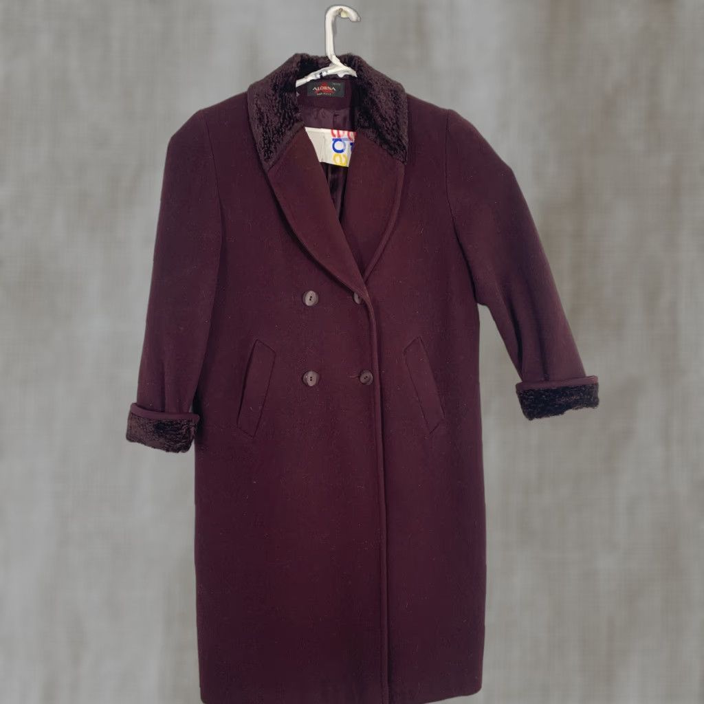 Velvet VINTAGE Alorna Coat Eveningwear Wool 12P Petite 1980s Purple Long Velvet Trim Duster Ladies Size XL / US 12-14 / IT 48-50 - 1 Thumbnail