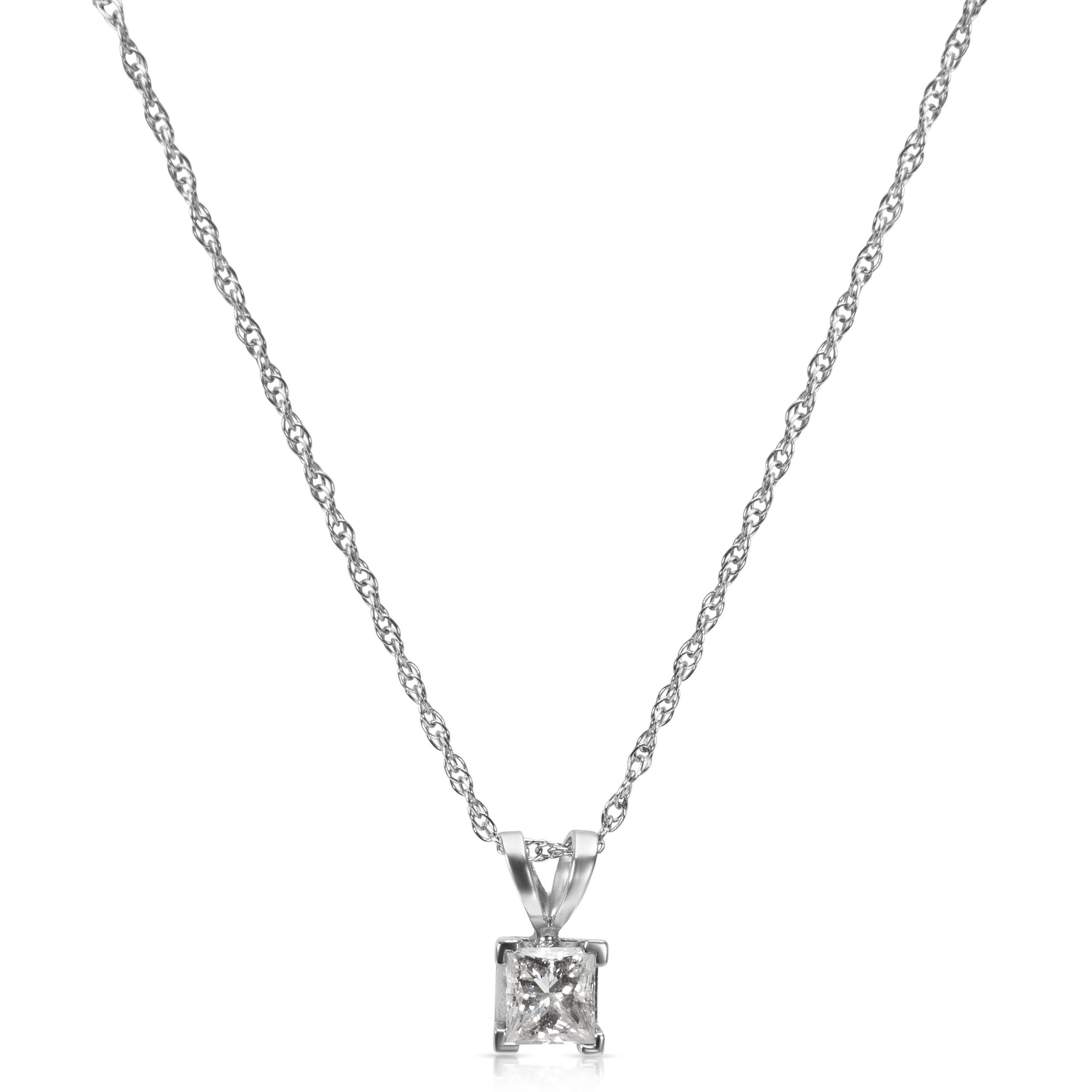 image of Louis Vuitton Princess Cut Diamond Pendant In 14K White Gold With Chain (0.55 Ctw), Women's