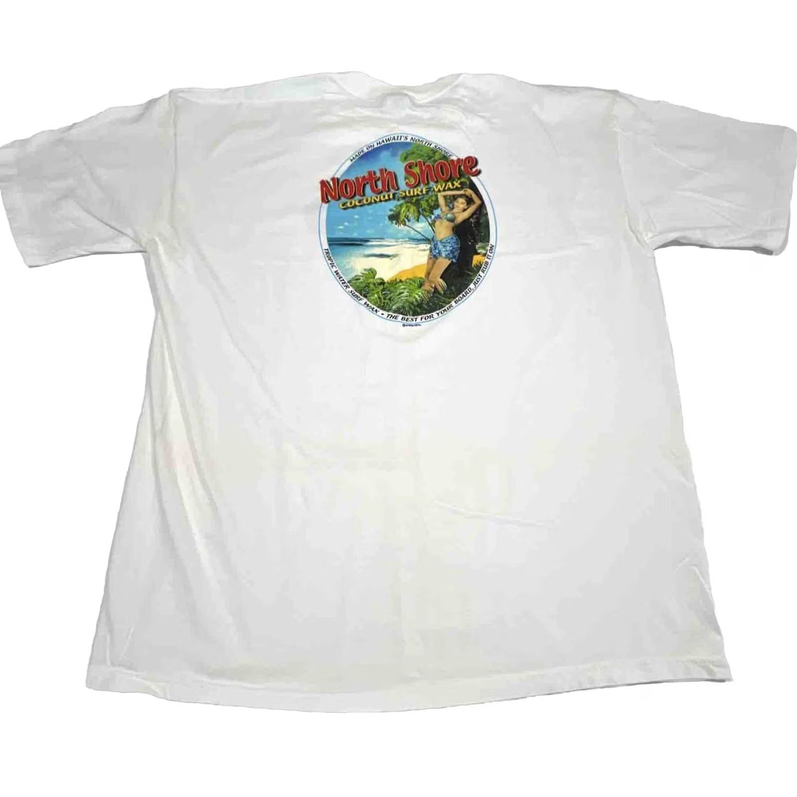 Vintage VINTAGE Crazy Shirts 2XL White Graphic Tee Hawaii North Shore Coconut Surf Wax Just Rub It On Short Sleeve Men Size US XXL / EU 58 / 5 - 7 Thumbnail