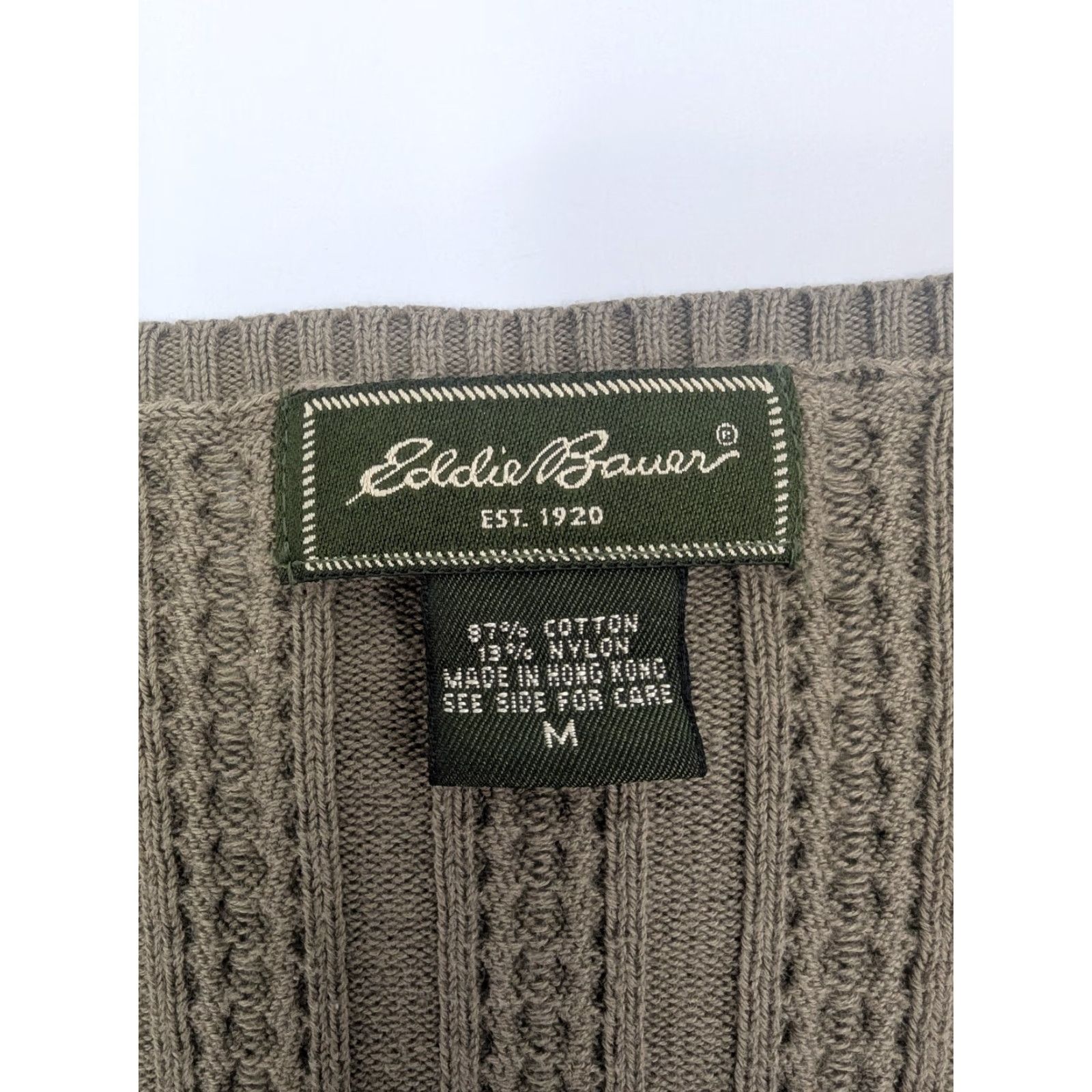 Eddie Bauer VINTAGE Eddie Bauer Women's Medium Green V Neck 3/4 Sleeve Cable Knit Sweater Size L / US 10 / IT 46 - 7 Thumbnail