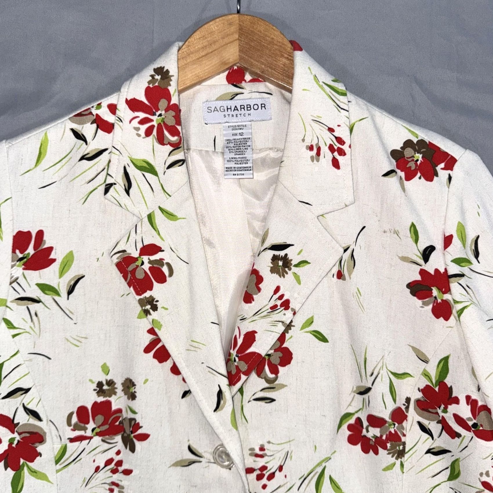 Vintage Sag Harbor Blazer Womens 12 White Floral Linen Blend Stretch Lined Jacket Size XL / US 12-14 / IT 48-50 - 3 Thumbnail