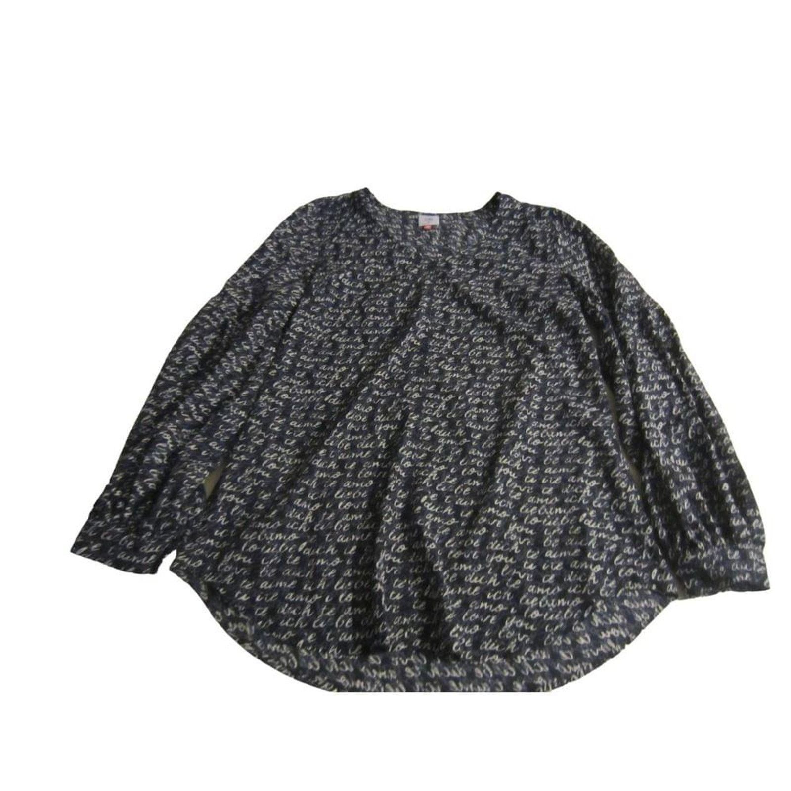 Other Boho Script Print Balloon Sleeve Navy Blouse Cabi Size M Size M / US 6-8 / IT 42-44 - 3 Thumbnail
