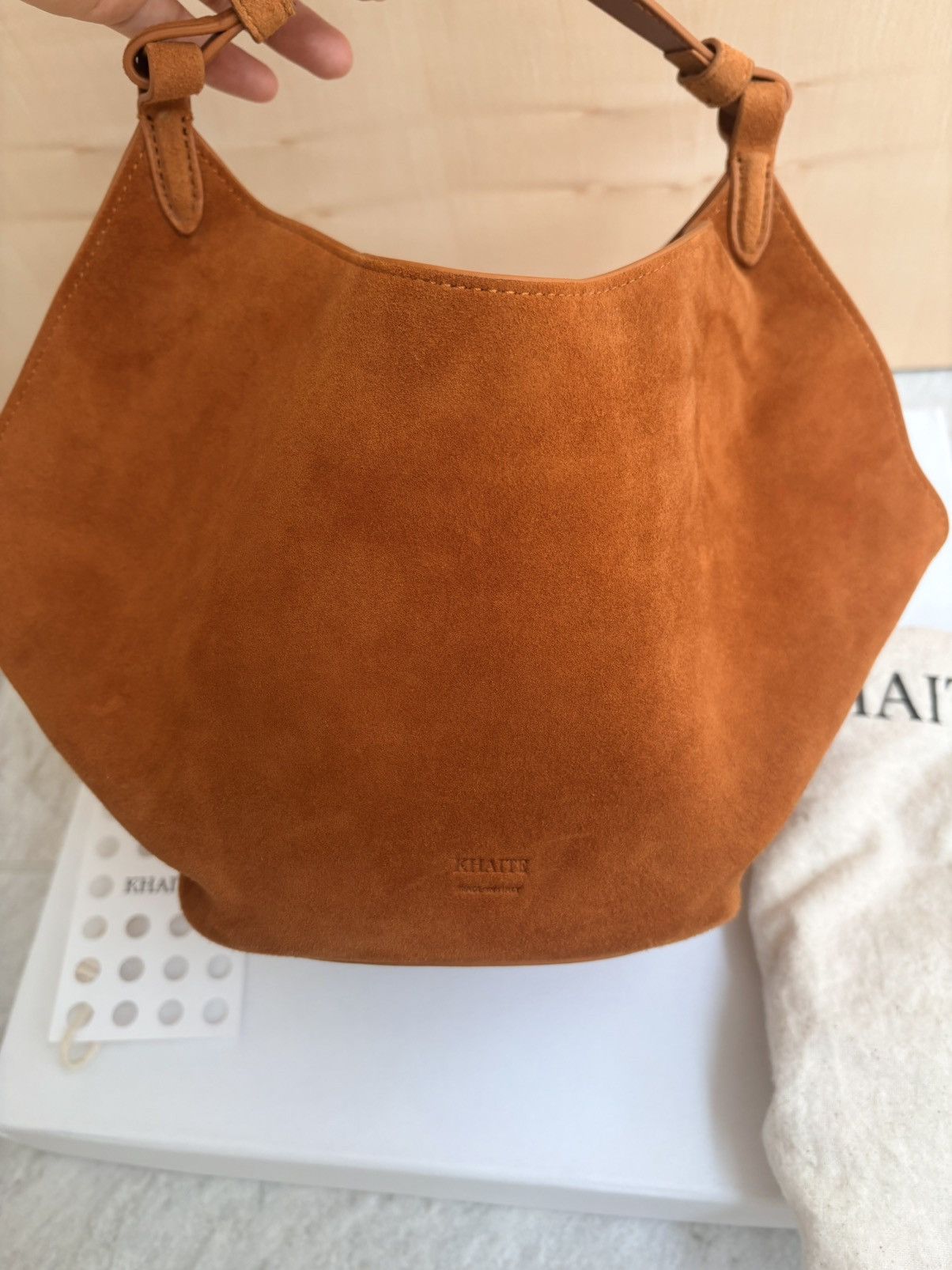 KHAITE Khaite Lotus Mini Suede Tote in caramel Size ONE SIZE - 5 Thumbnail