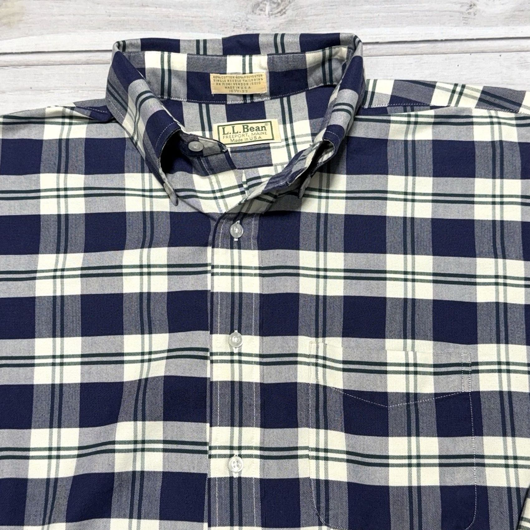 Vintage VINTAGE L.L. Bean Shirt Mens 15.5 33 Blue White Plaid Button-Down Pocket USA Wrangler? Size US L / EU 52-54 / 3 - 2 Thumbnail