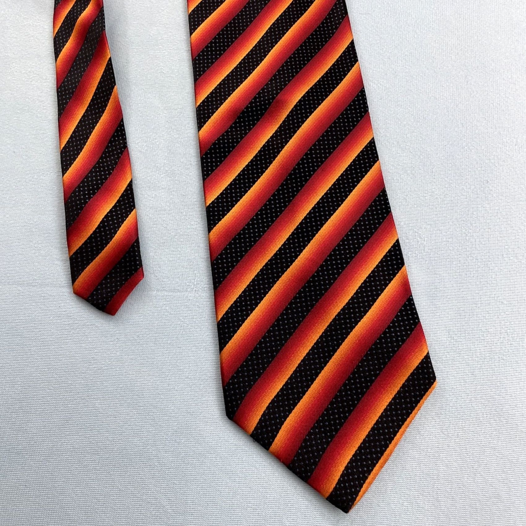 Vintage VINTAGE Pavone Silk Tie Black Red Orange Stripe 59" Wide 4x59 Italy Handmade Men Tie Spun Silk Capsule Size ONE SIZE - 6 Thumbnail