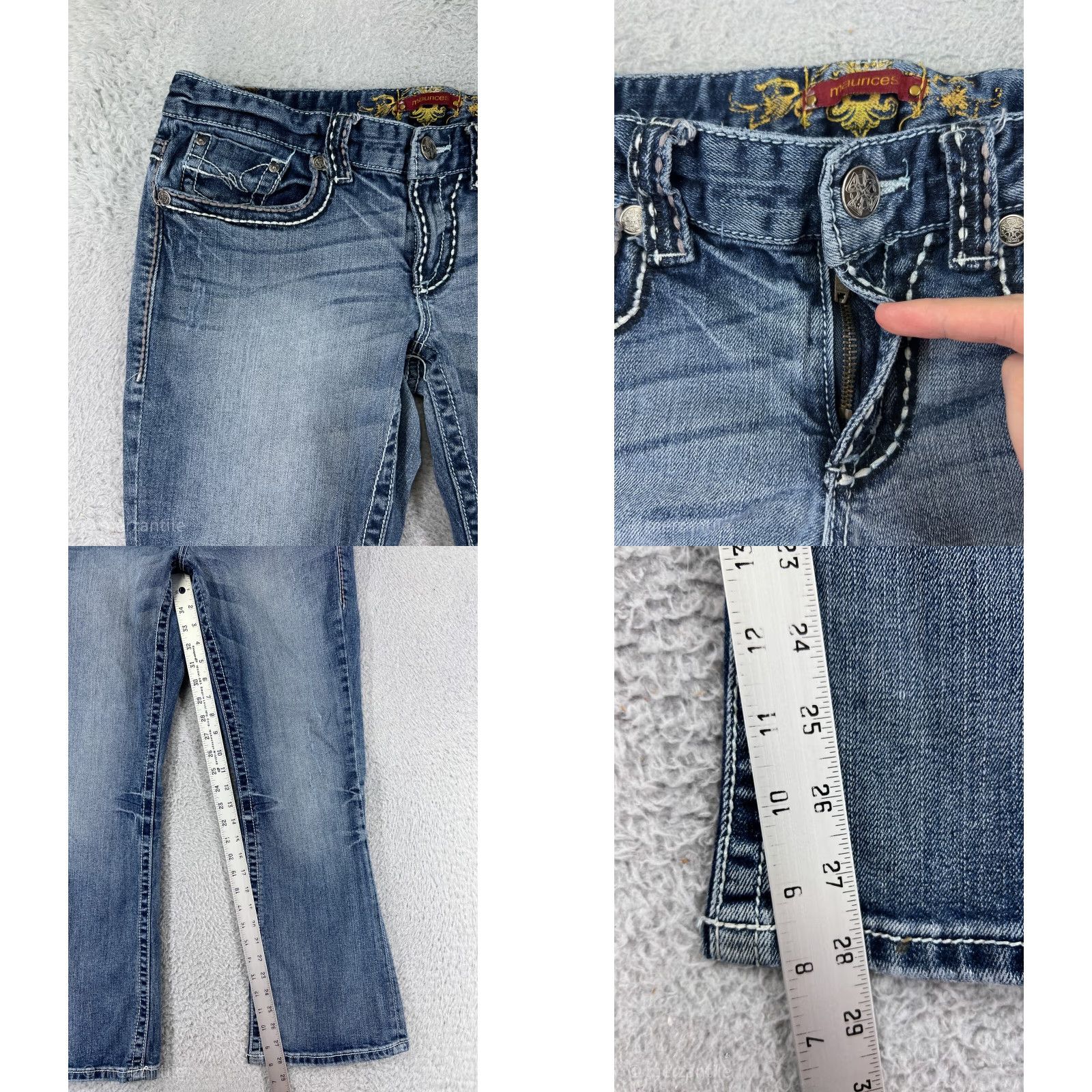 Vintage Maurices Jeans Womens 11 Blue Denim Embellished Cotton Blend Stretch Low Size 32" / US 10 / IT 46 - 8 Thumbnail