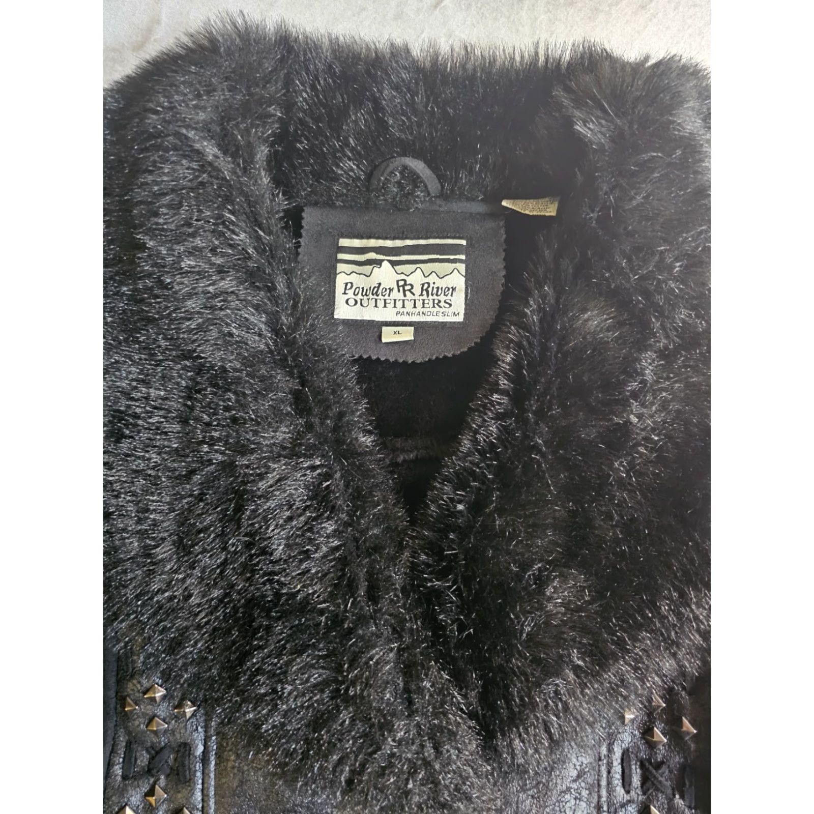 Vintage Powder River Outfitters Panhandle Slim Faux Suede & Fur Studded Jacket Women XL Black Size XL / US 12-14 / IT 48-50 - 3 Thumbnail