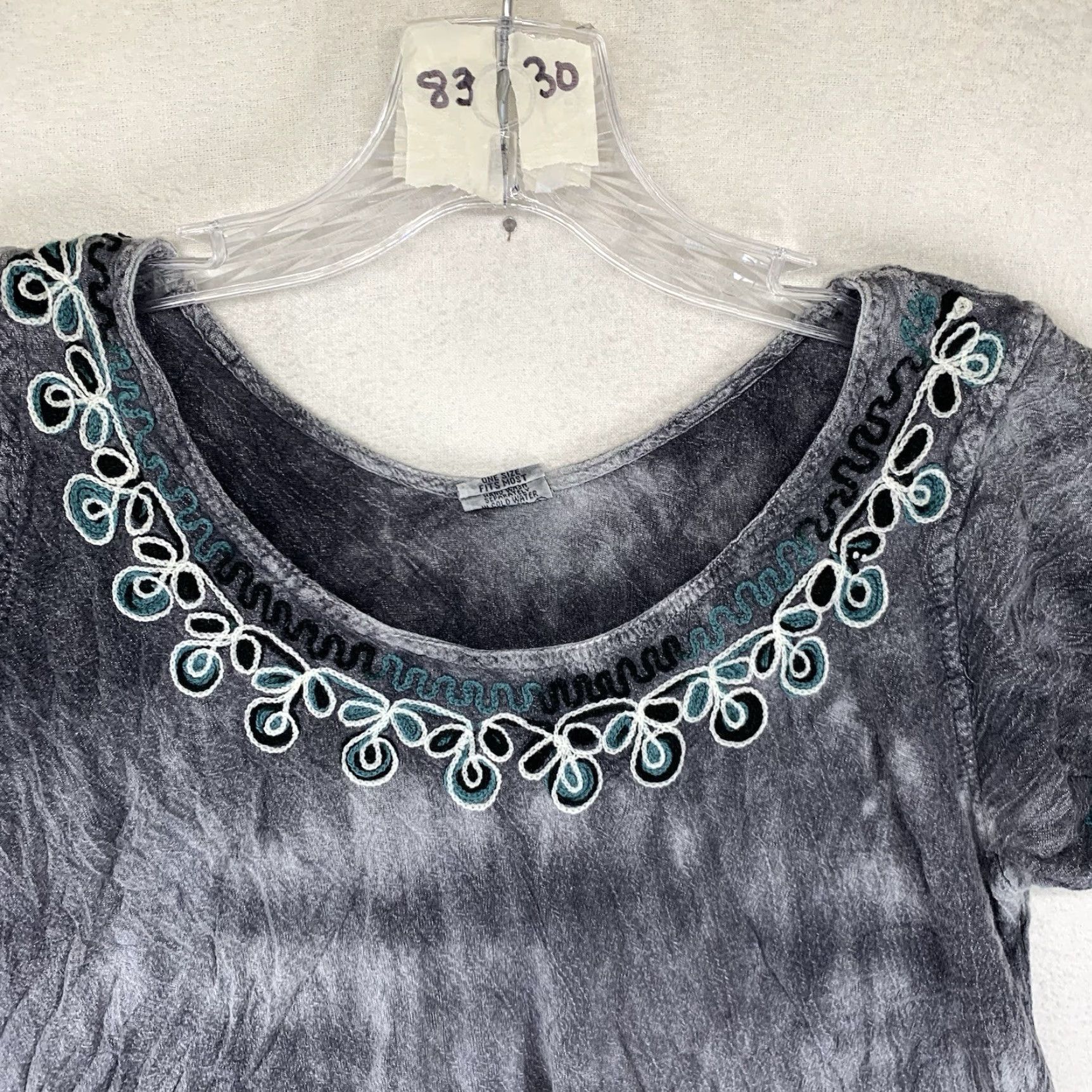 Vintage Women's 90s Hippie Dress Provence Boho Soft Rayon Paisley Washed Gray Tie Dye Size ONE SIZE - 3 Thumbnail