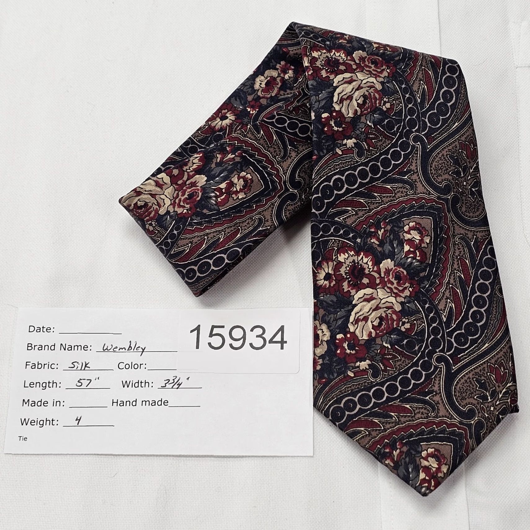 Etro VINTAGE Wembley Men’s Necktie 57" X 3 ¾” Black Red Blue floral 100% Silk Retro Size ONE SIZE - 6 Thumbnail