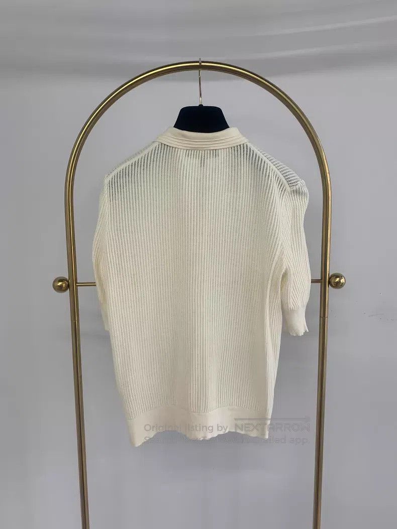 Loro Piana Loro Piana Ivory Point Collar Ribbed Short Sleeve Top Size XS / US 0-2 / IT 36-38 - 3 Thumbnail