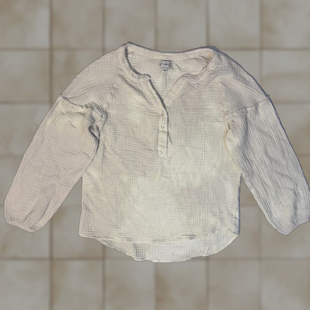 Vintage Wonderly Ivory Waffle Knit Button-Up Shirt Long Sleeve L Casual Women's Regular Size L Size L / US 10 / IT 46 - 1 Thumbnail