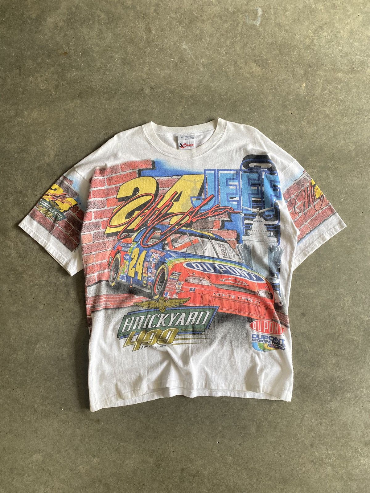 image of Nascar x Vintage 90's Jeff Gordon Aop Racing Brickyard 400 Tee in White, Men's (Size XL)