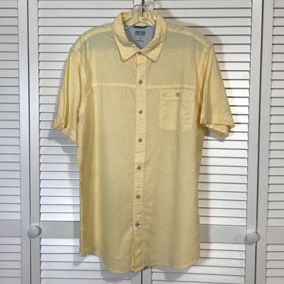 Izod IZOD Saltwater Yellow Cotton Relaxed Classic Shirt Men L Size US L / EU 52-54 / 3 - 1 Thumbnail