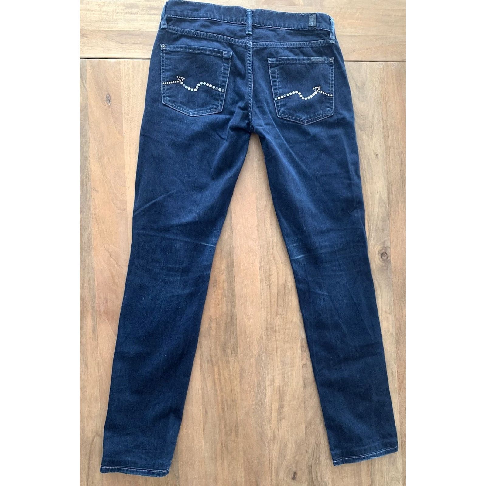 7 For All Mankind 7 For All Mankind Roxanne Slim Straight Jeans 27 Regular 31x30 Dark Blue Denim Cotton Blend Women Jeans Band Punk Rock Size 24" / US 00 / IT 34 - 2 Thumbnail
