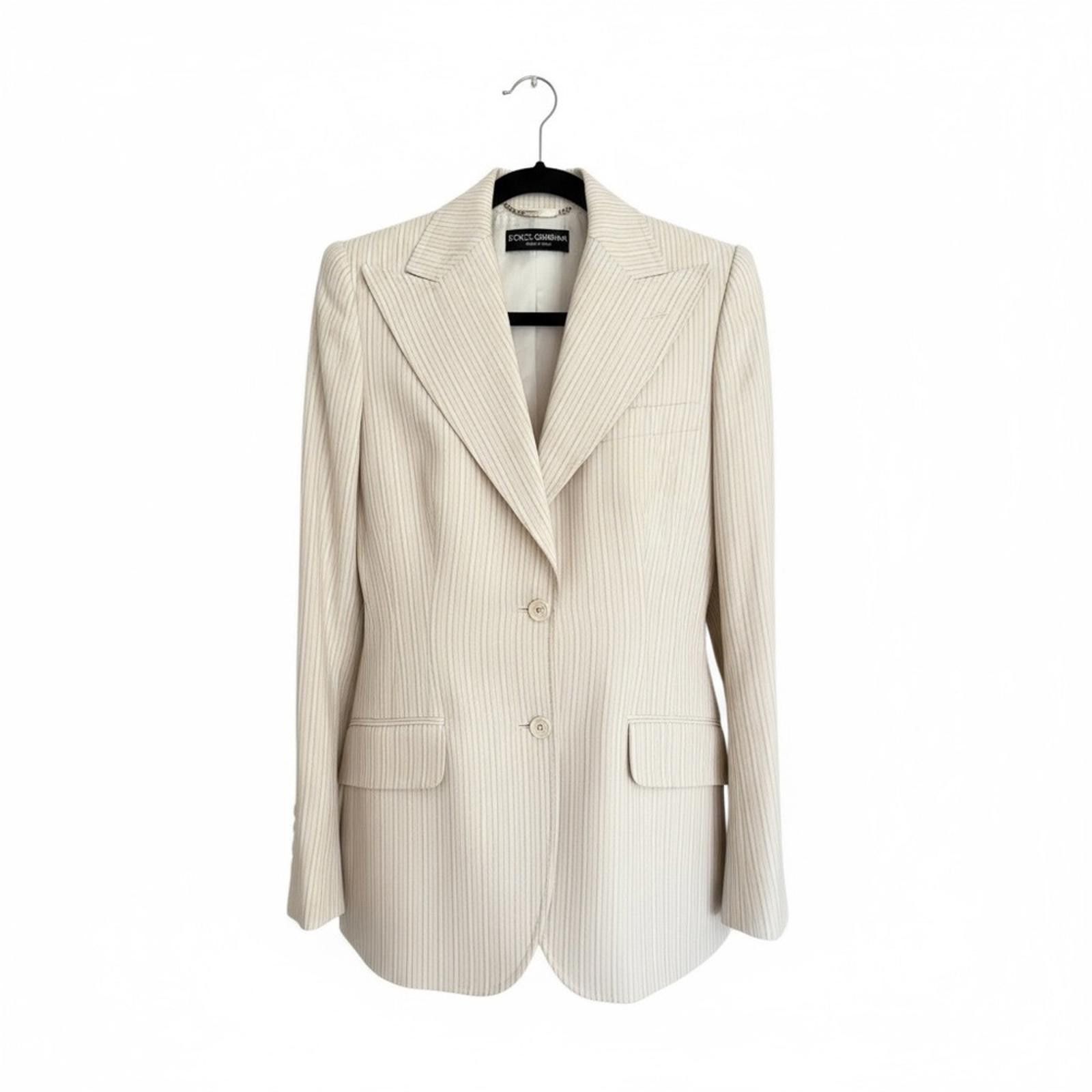 Dolce & Gabbana Dolce & Gabbana Linen & Cotton Cream Striped Pant Suit Size M / US 6-8 / IT 42-44 - 4 Thumbnail