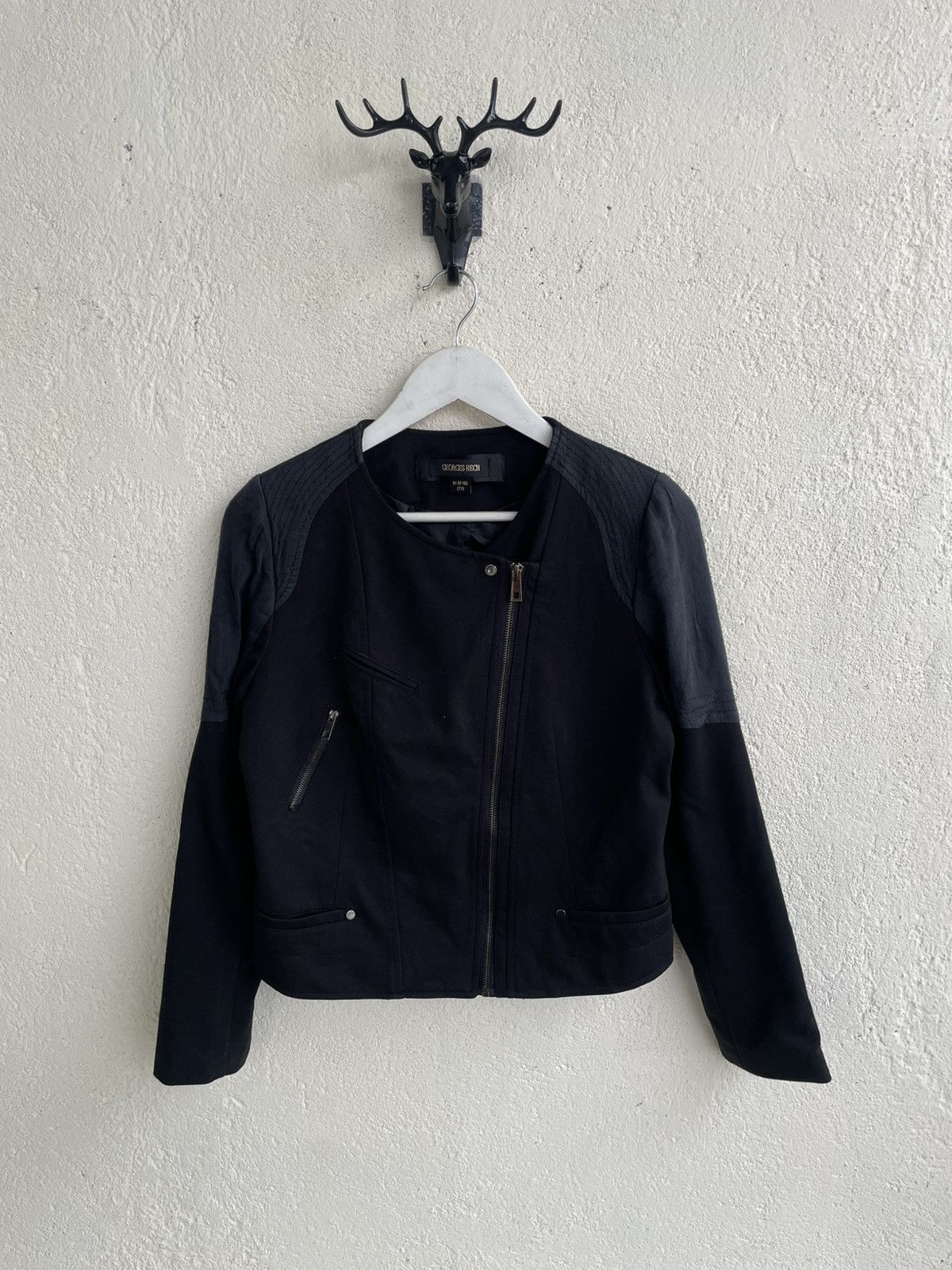 Helmut Lang Georges Rech Asymmetrical Zip Jacket Leather Panel Biker if6 Size US S / EU 44-46 / 1 - 1 Thumbnail