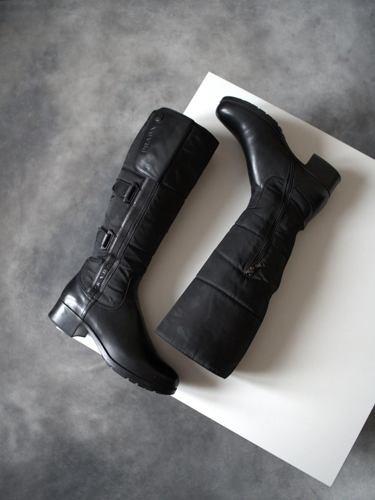 Prada 2000s Prada Biker Strap Logo Knee-High Leather Boots Size US 6 / IT 36 - 4 Thumbnail