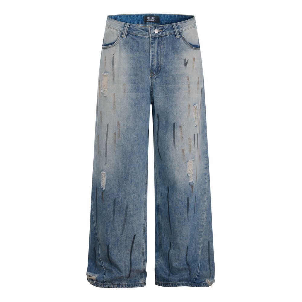 Vintage Men's loose washed gradient distressed dirty jeans Size US 32 / EU 48 - 1 Thumbnail