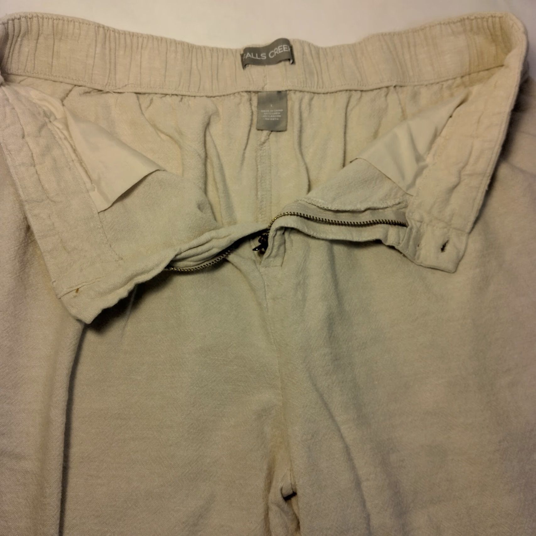 Vintage Cabin Creek Pants Wide Leg Cropped Linen Rayon Tan L Relaxed Women's Wide Leg Cropped Pockets Comfort Natural 34" Inseam 23" Spring Summer Fall Size 36" / US 14 / IT 50 - 7 Thumbnail
