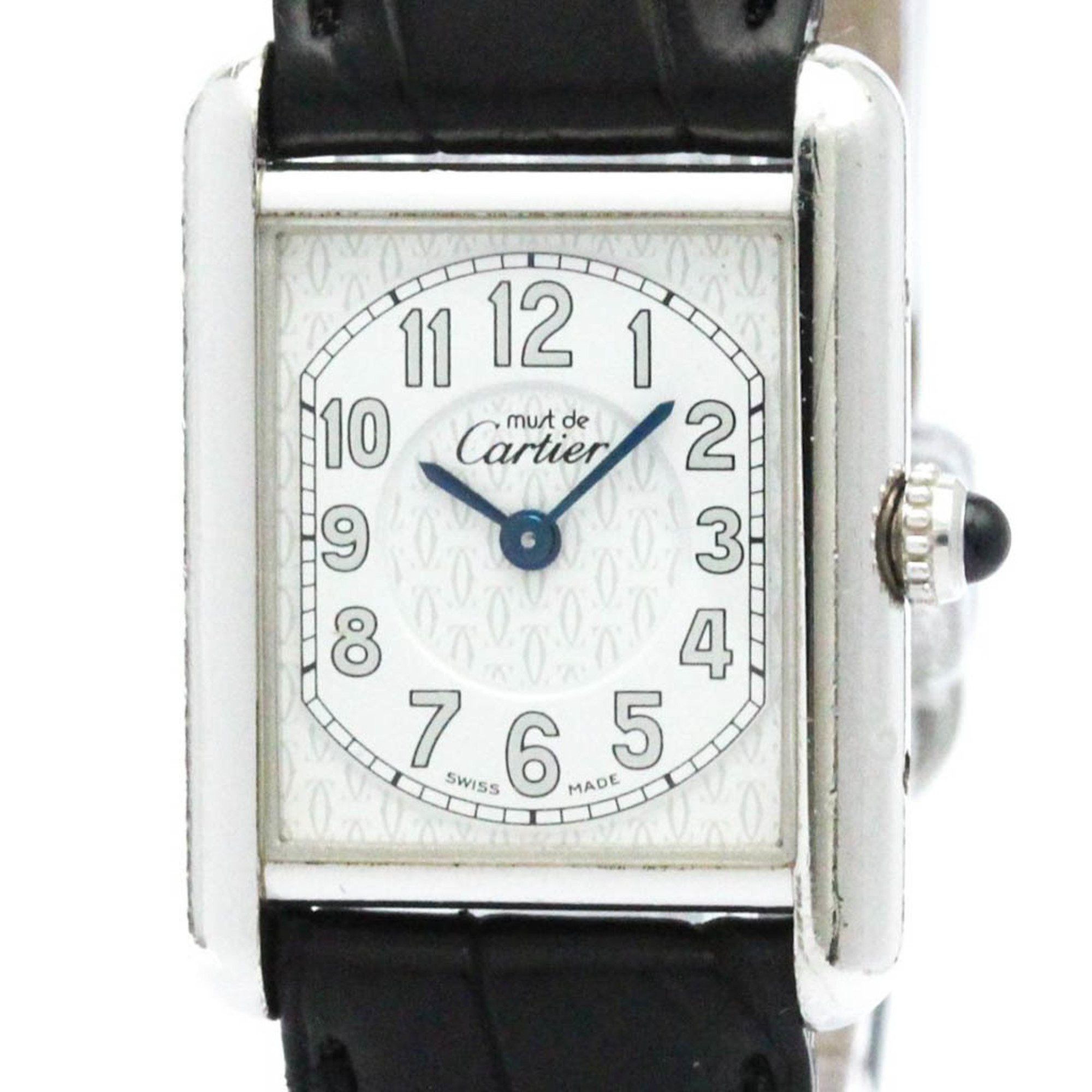 Cartier Must Tank Stainless Steel Leather Quartz Ladies Watch W1014254 Bf578283 in White, Women's
