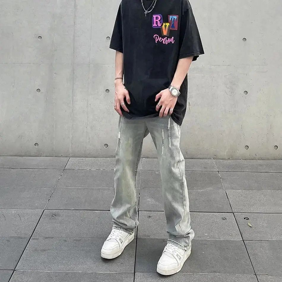 Japanese Brand Ripped Jeans Men Street Fashion Y2k Style Original Trousers Size US 32 / EU 48 - 4 Thumbnail