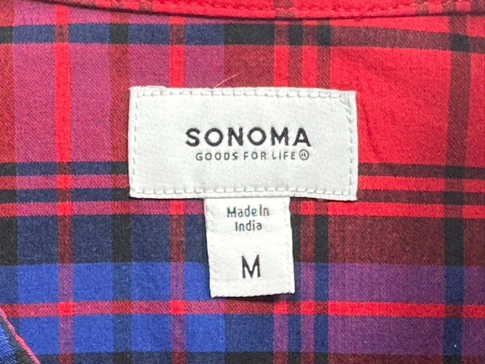 Sonoma Sonoma Plaid Cotton Spandex Blend Button Up Shirt Red/Blue M Size US M / EU 48-50 / 2 - 6 Thumbnail