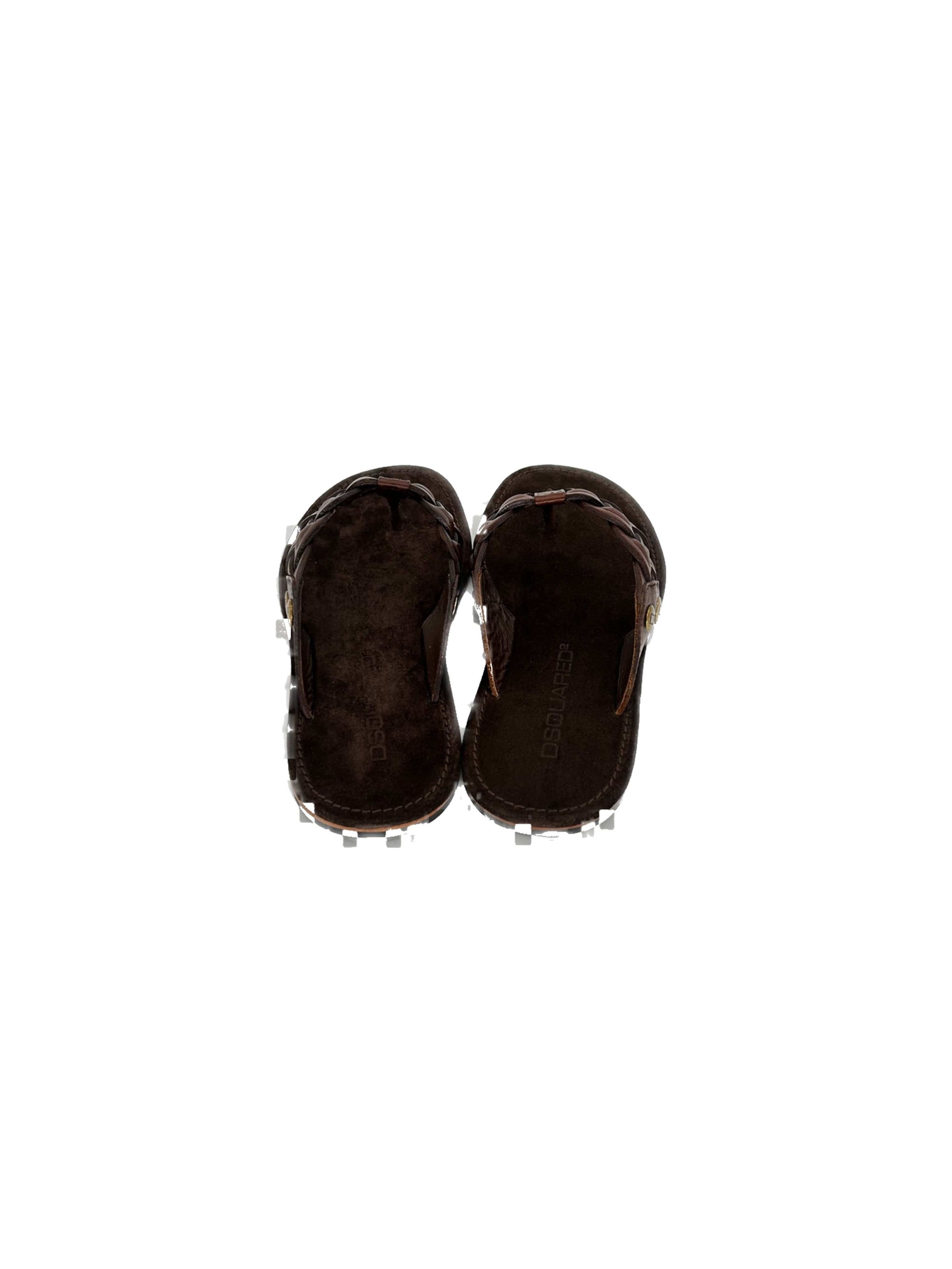 Dsquared2 DSQ2 Brown Woven Leather 'Thong' Sandal Size US 7 / EU 40 - 4 Thumbnail