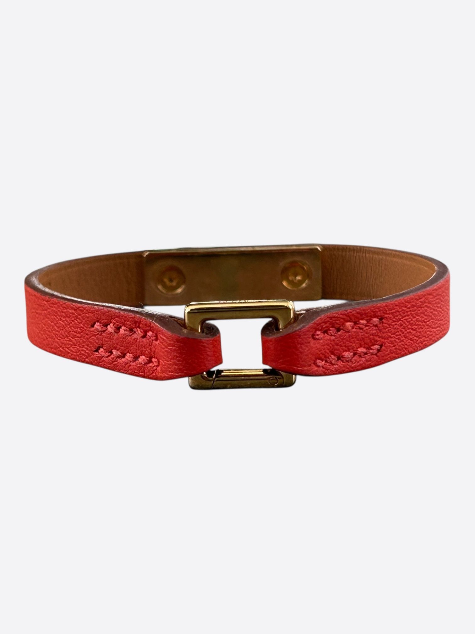 Hermes Hermes Red Swift & Gold Hardware Mini Rivale Bracelet Size ONE SIZE - 2 Thumbnail