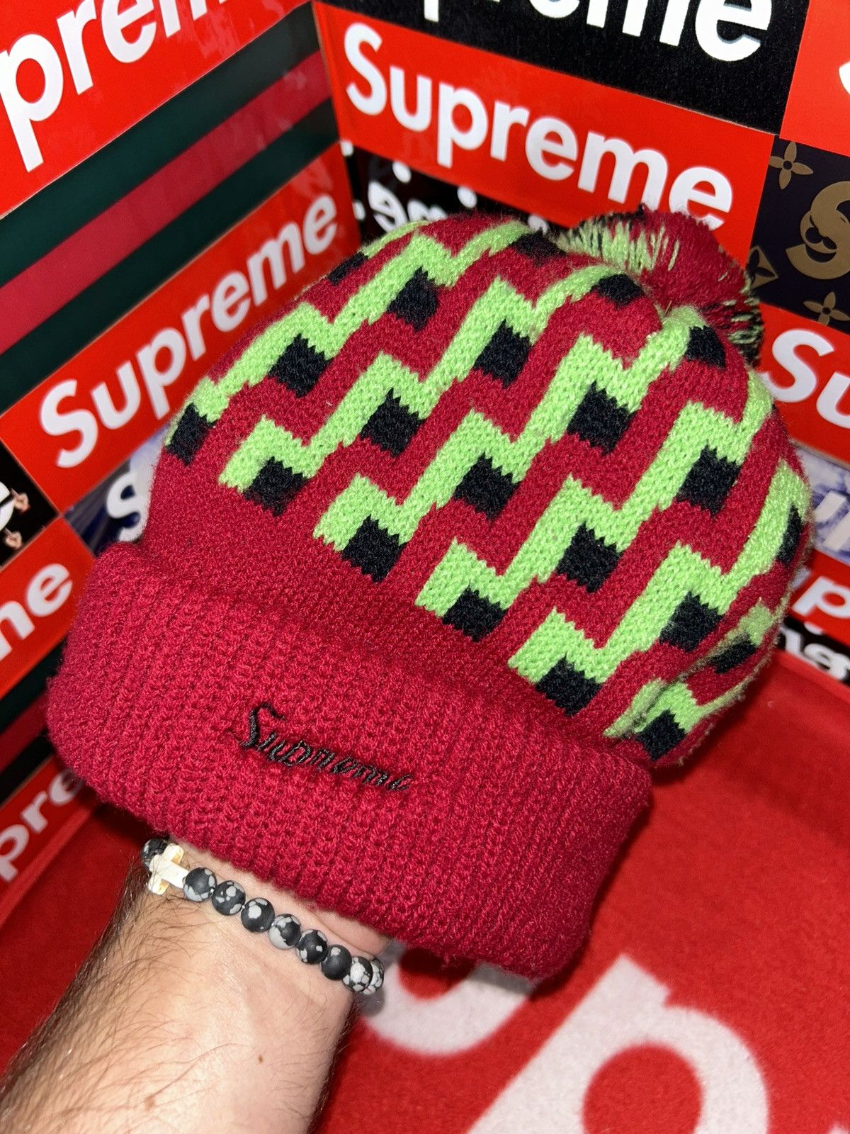 Supreme Supreme Geometric Pattern Winter Knit Beanie RARE VINTAGE Size ONE SIZE - 3 Thumbnail