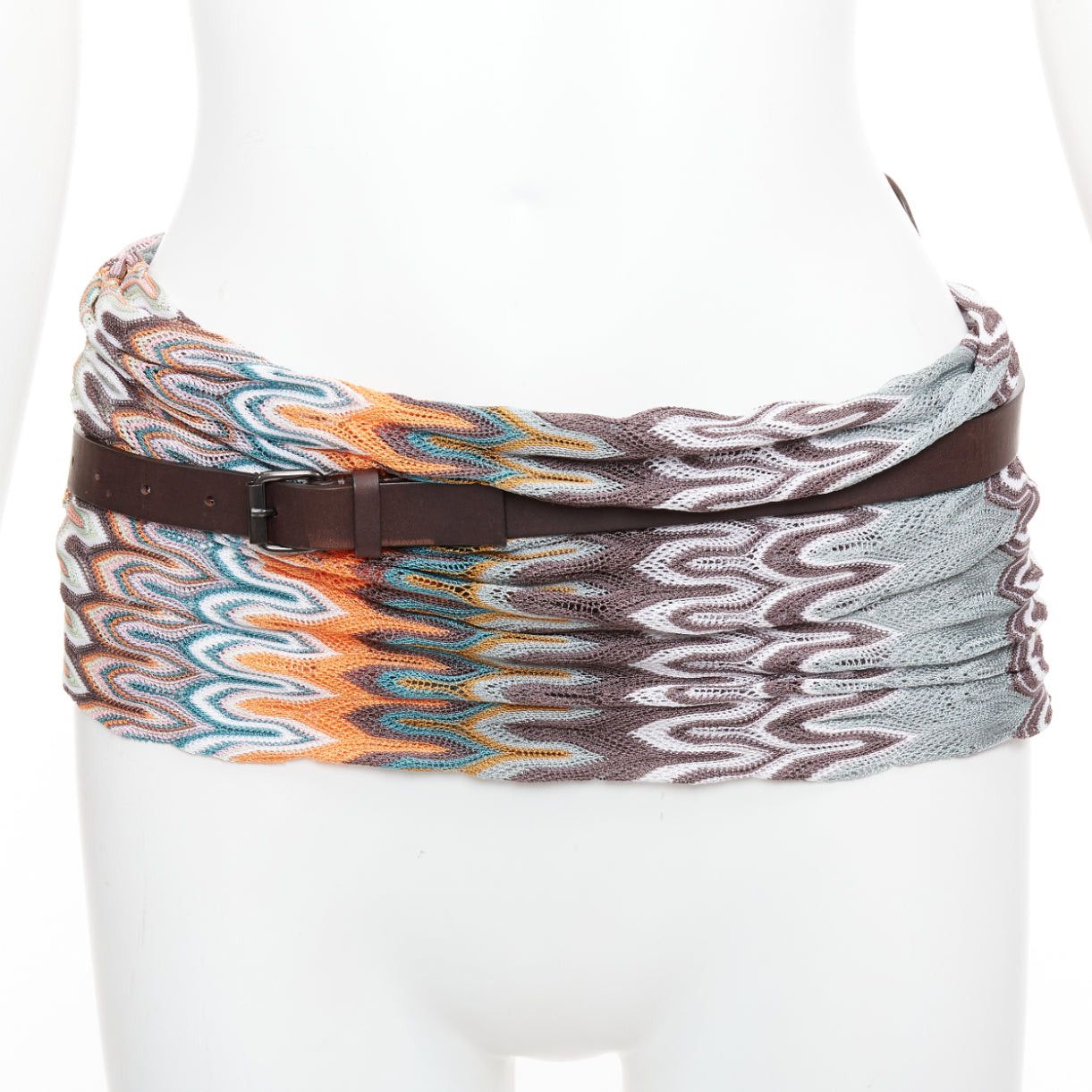 Missoni MISSONI multicolor wavey pattern fabric knitted brown leather wrap belt IT40 S Size ONE SIZE - 1 Thumbnail