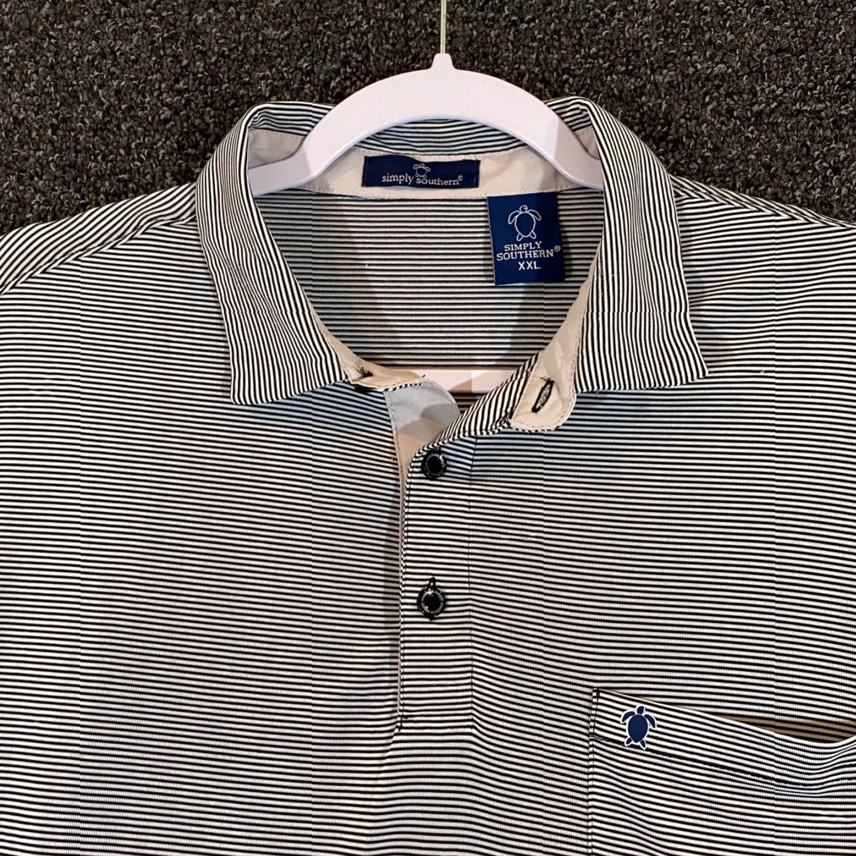 Vintage Simply Southern Mens 2XL Blue White Striped Pocket Golf Polo Shirt Casual Size US XXL / EU 58 / 5 - 2 Thumbnail