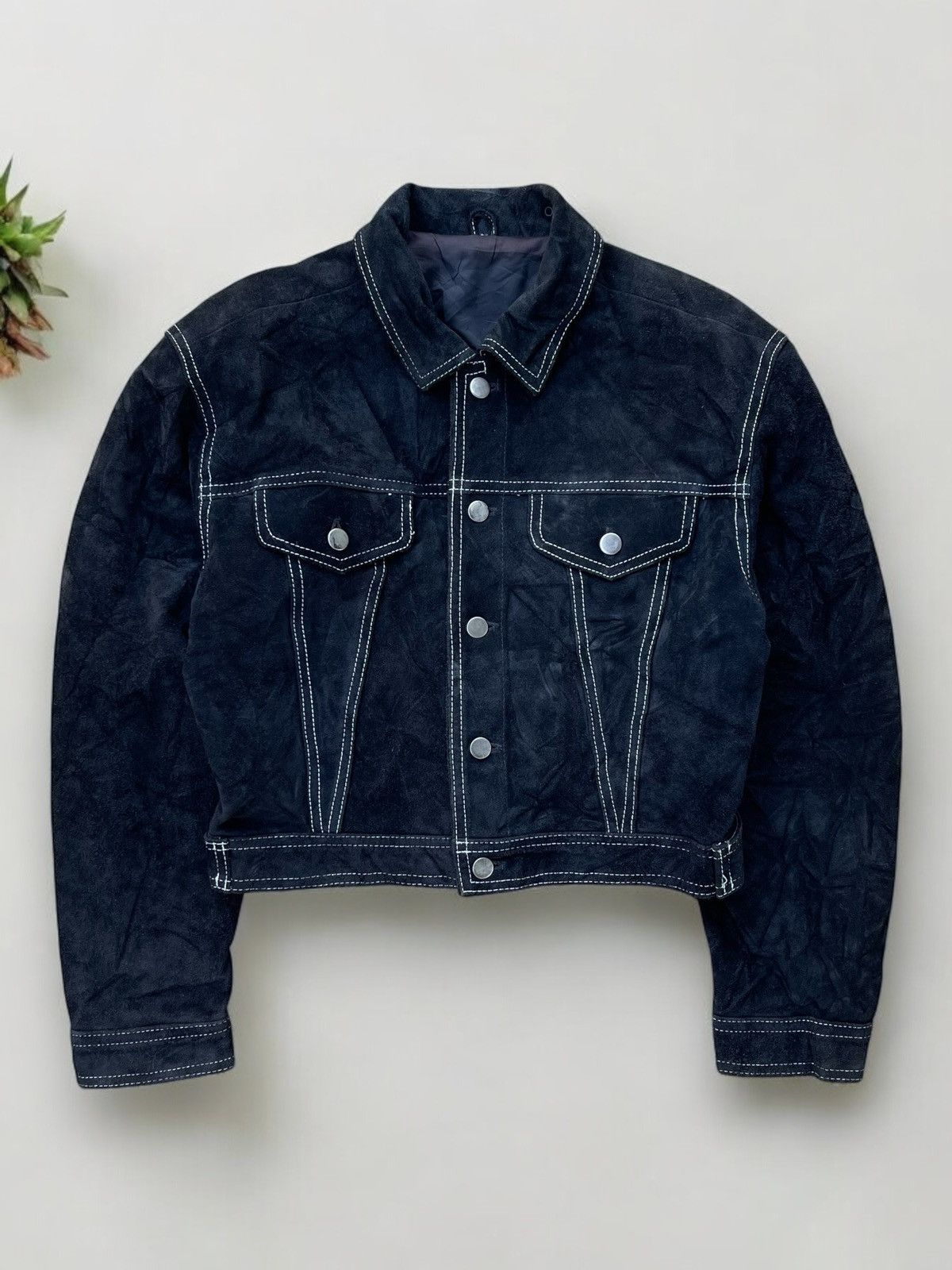 14th Addiction × Genuine Leather × Japanese Brand 🔥Vintage Japanese Brand Genuine Leather Trucker Jacket Size US S / EU 44-46 / 1 - 1 Thumbnail