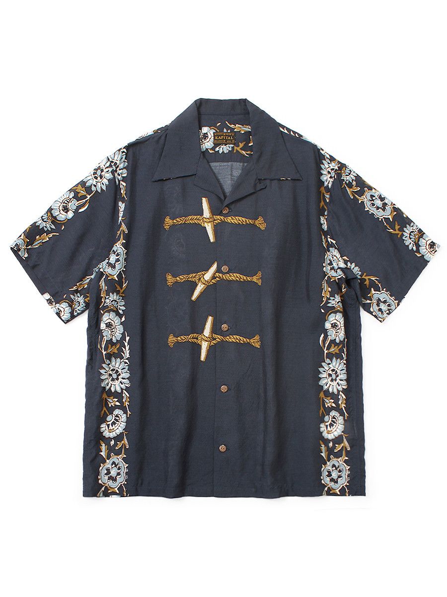 美品 KAPITAL Army Field Open Collar shirts Kapital Kapital Linen Soccer Check Open Collar Western BIG Shirt