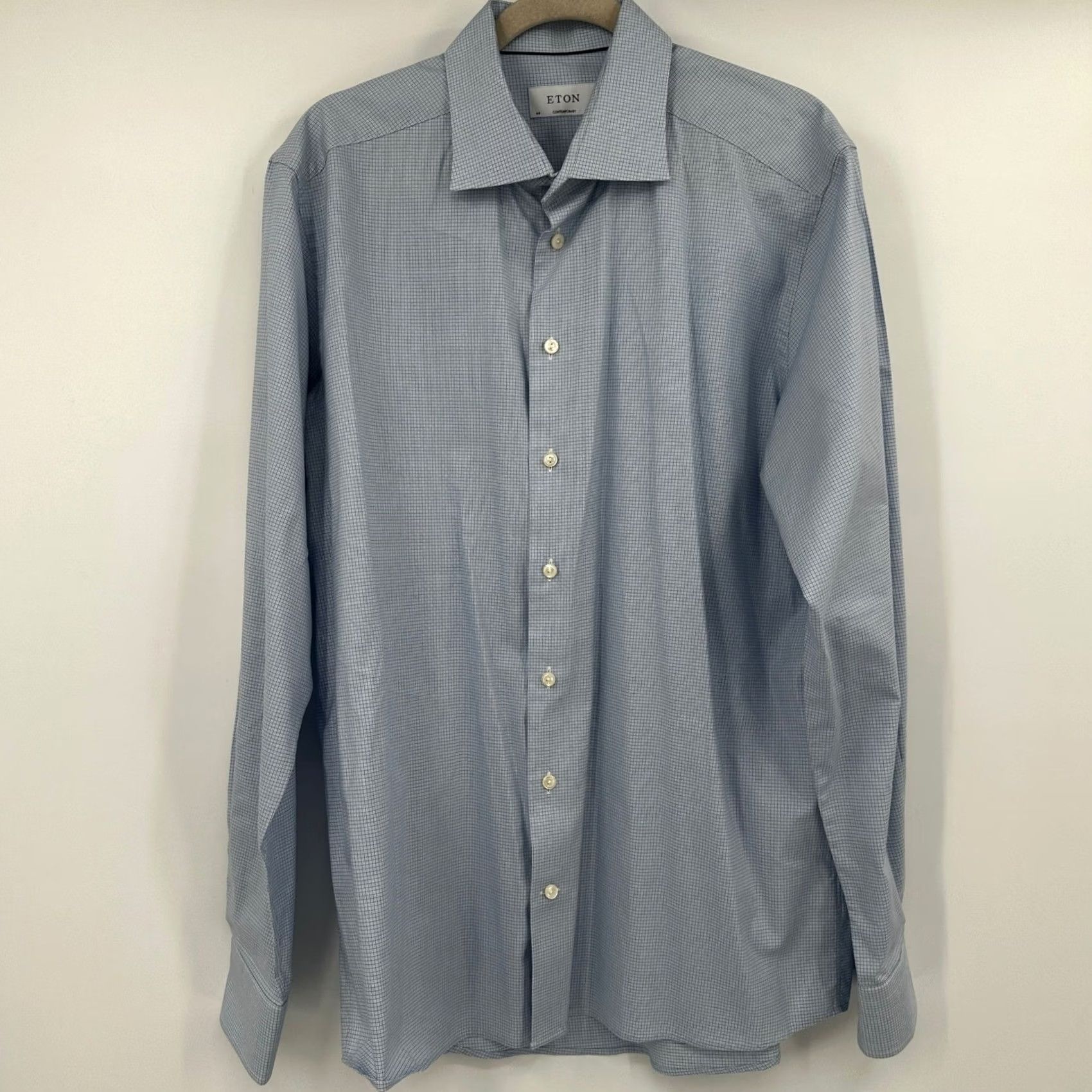 Eton Eton Dress Shirt Light Blue Micro-Houndstooth Cotton Lyocell Blend 17.5 44 Mens Size US XXL / EU 58 / 5 - 4 Thumbnail
