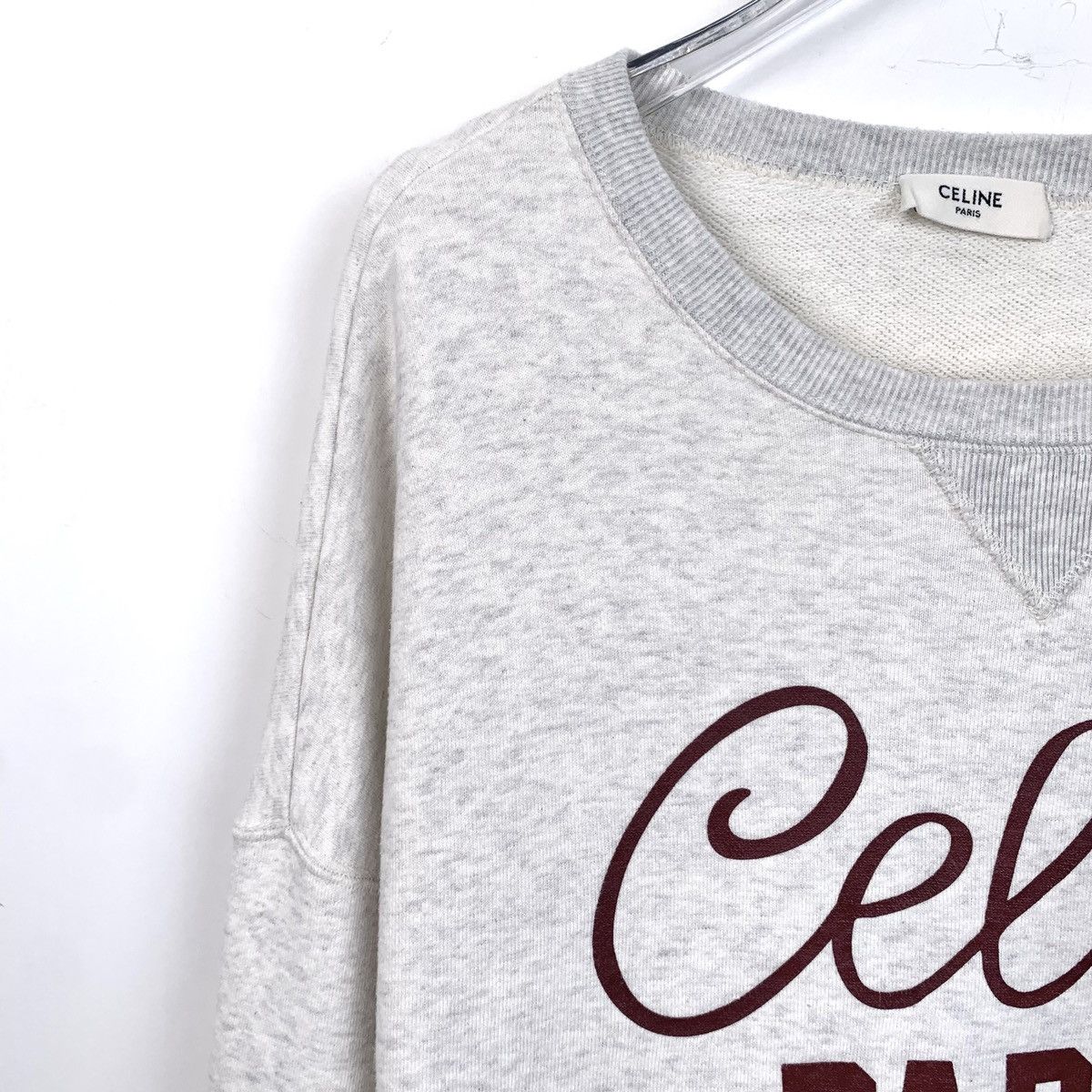 Celine Celine White Logo Printed Cotton Crew Neck Sweatshirt K26WX Size L / US 10 / IT 46 - 3 Thumbnail