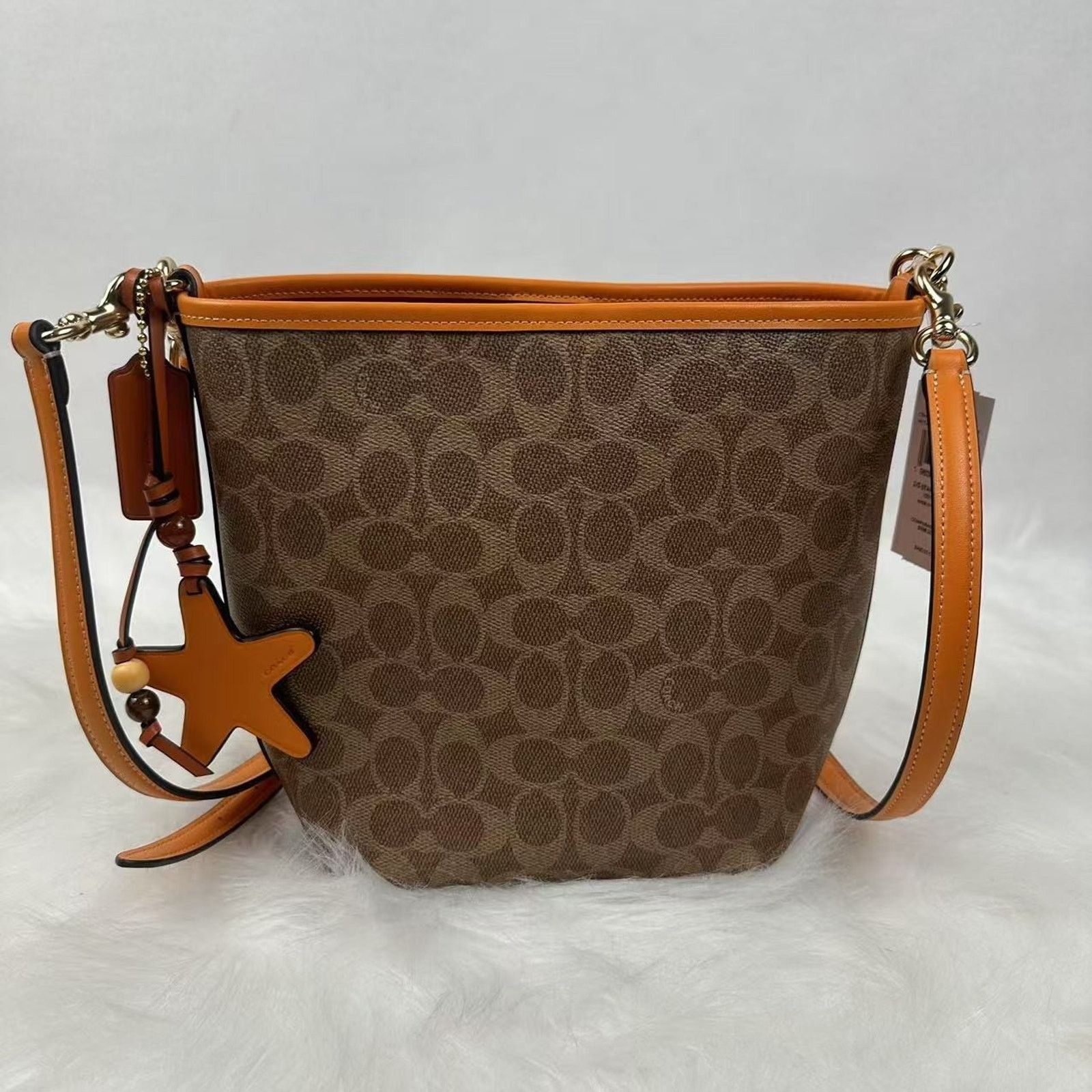 Coach Coach City Bucket Sig Canvas Star Charm Tan/Bright Mandarin Size ONE SIZE - 4 Thumbnail