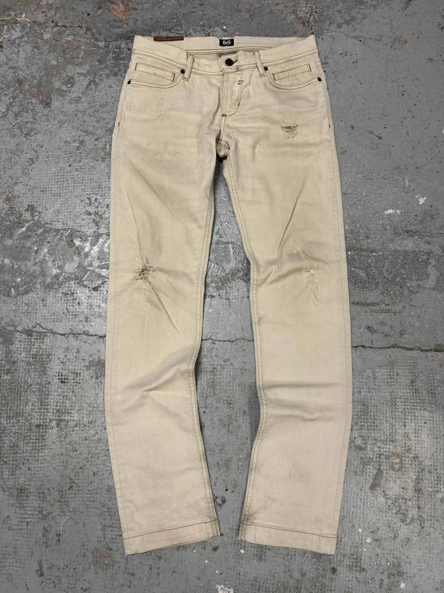 Dolce & Gabbana 2000s Dolce & Gabbana Beige Slim Distressed Pants Size US 31 - 1 Thumbnail