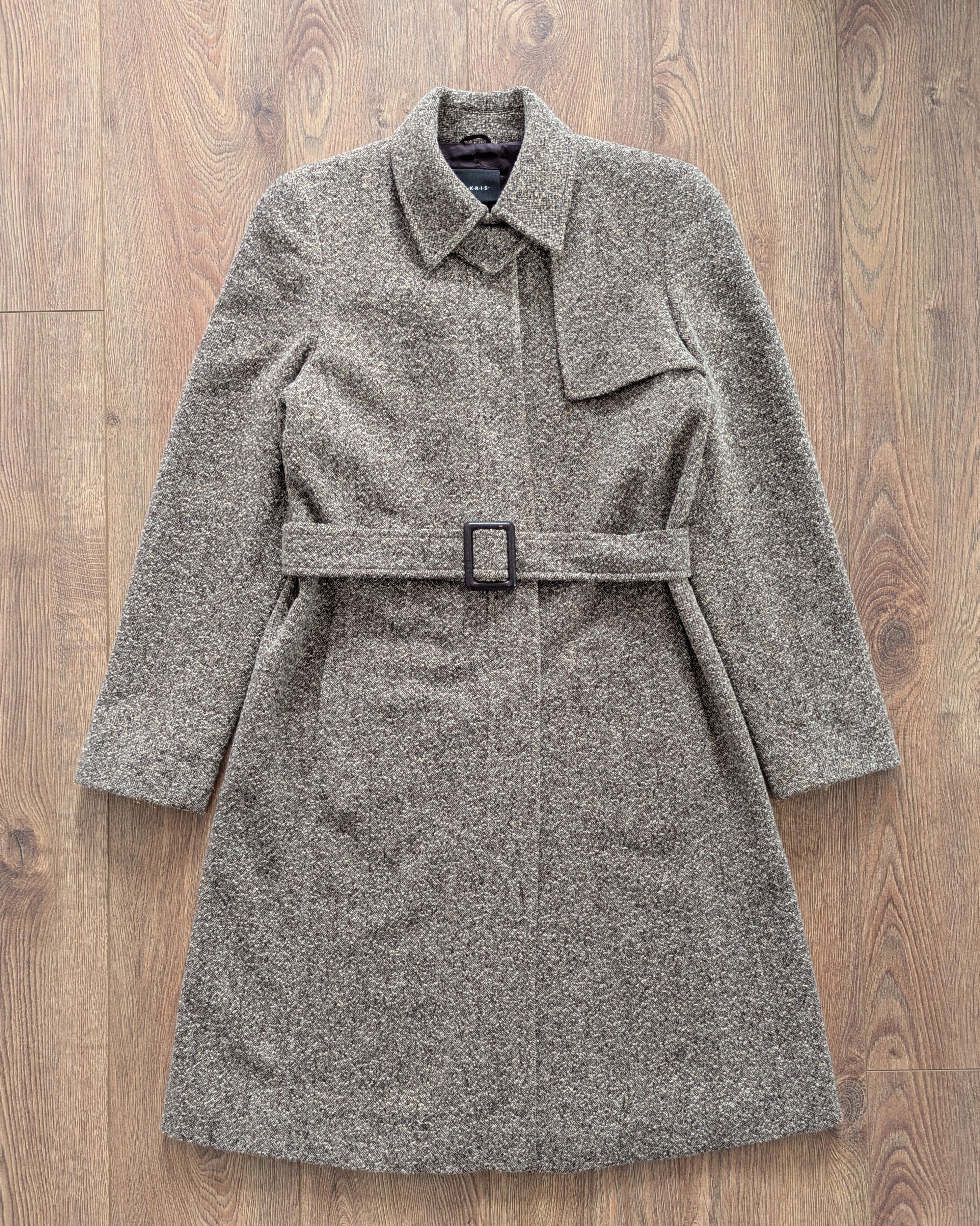 AKRIS Wool Tweed Pattern Long Coat Gray Luxury Brand Coats